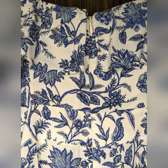 LOFT Blue and White Jumpsuit Romper Ruffled Neckline, 0 - Picture 6 of 11